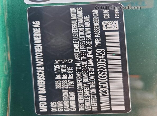WMW23GD03S2X05429 2025 MINI COOPER Green VIN sticker view