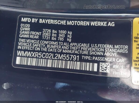 WMWXR5C02L2M55791 2020 MINI HARDTOP Black Вид підкапотного простору