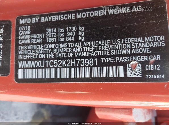 WMWXU1C52K2H73981 2019 MINI HARDTOP Orange 