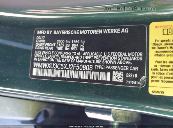 WMWXU3C5XJ2F50808 2018 MINI HARDTOP Green 