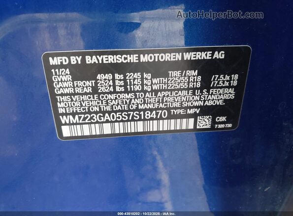 WMZ23GA05S7S18470 2025 MINI COUNTRYMAN Blue Vista del compartimento del motor