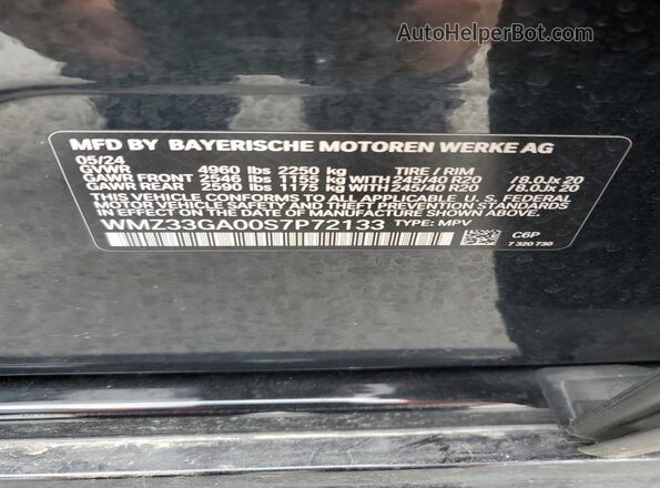 WMZ33GA00S7P72133 2025 MINI COUNTRYMAN Gray Вид наклейки з VIN-кодом