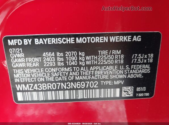 WMZ43BR07N3N69702 2022 MINI COUNTRYMAN Red ძრავის განყოფილების ხედი