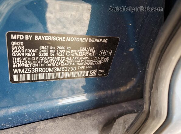 WMZ53BR00M3M63790 2021 MINI COOPER Blue Вид наклейки з VIN-кодом