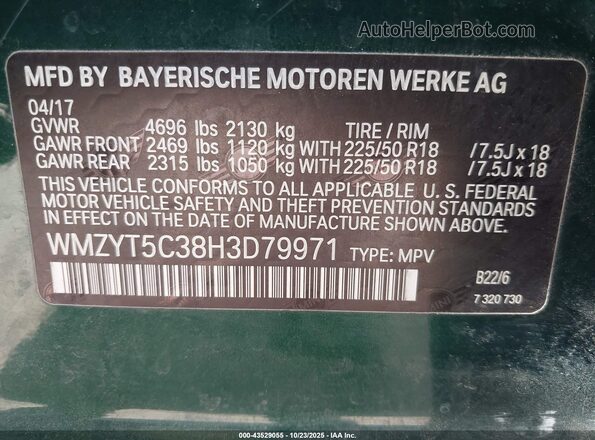 WMZYT5C38H3D79971 2017 MINI COUNTRYMAN Green ძრავის განყოფილების ხედი