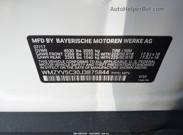 WMZYV5C30J3B75844 2018 MINI COUNTRYMAN White Vista del compartimento del motor