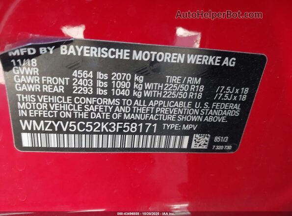 WMZYV5C52K3F58171 2019 MINI COUNTRYMAN Red Engine compartment view