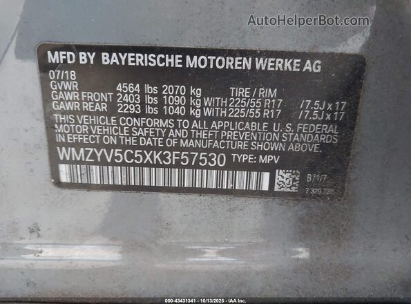 WMZYV5C5XK3F57530 2019 MINI COUNTRYMAN Gray Vista del compartimento del motor