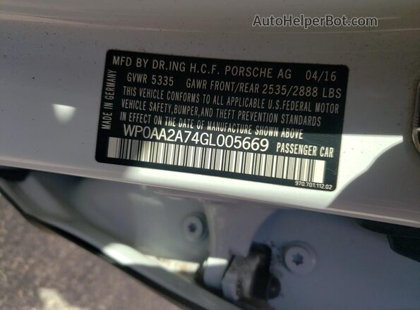 WP0AA2A74GL005669 2016 PORSCHE PANAMERA White ძრავის განყოფილების ხედი