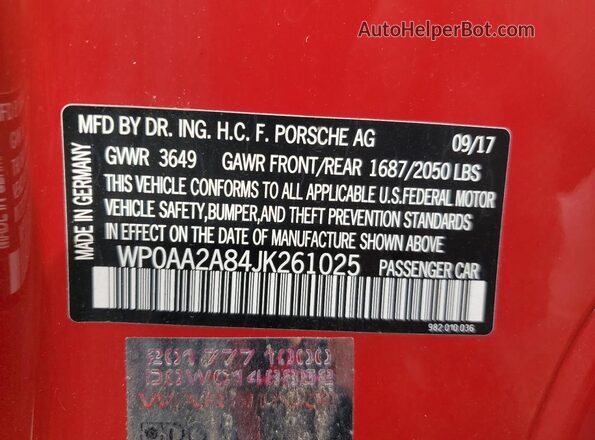 WP0AA2A84JK261025 2018 PORSCHE CAYMAN Красный Вид подкапотного пространства