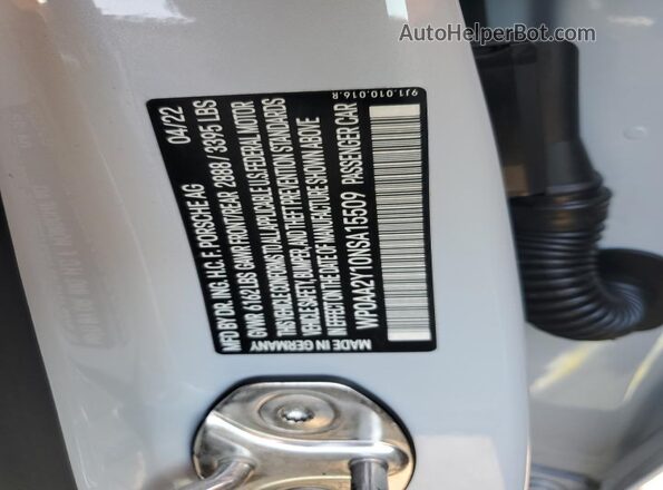 WP0AA2Y10NSA15509 2022 PORSCHE TAYCAN Silver Вид підкапотного простору