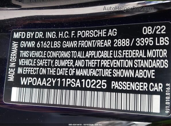 WP0AA2Y11PSA10225 2023 PORSCHE TAYCAN Black Vista del compartimento del motor
