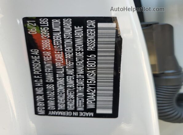 WP0AA2Y15MSA18016 2021 PORSCHE TAYCAN White Widok komory silnika