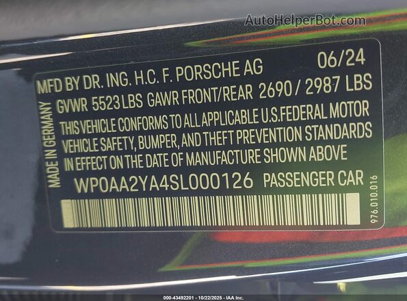 WP0AA2YA4SL000126 2025 PORSCHE PANAMERA Gray Շարժիչի բաժամունքի տեսք