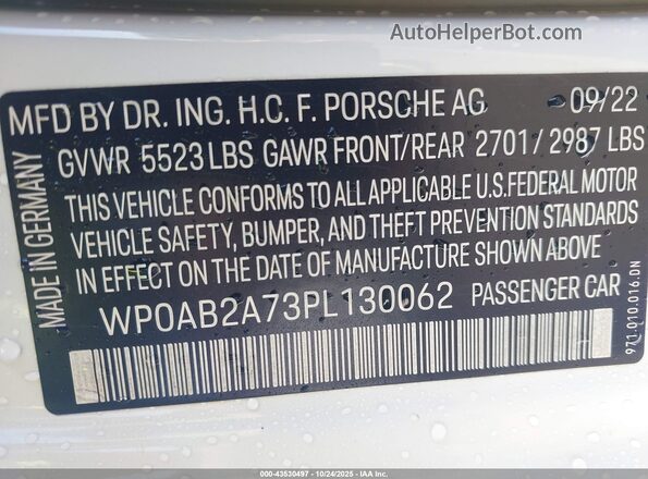 WP0AB2A73PL130062 2023 PORSCHE PANAMERA White ძრავის განყოფილების ხედი