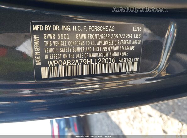WP0AB2A79HL122016 2017 PORSCHE PANAMERA Black Widok komory silnika