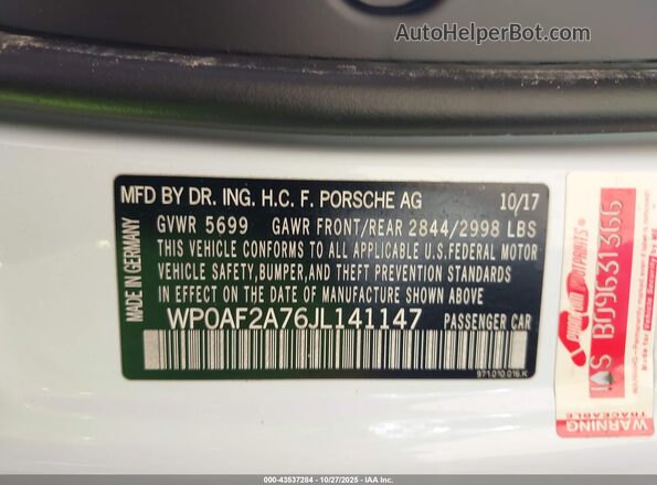 WP0AF2A76JL141147 2018 PORSCHE PANAMERA White Շարժիչի բաժամունքի տեսք