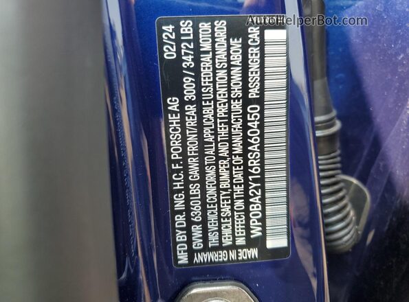 WP0BA2Y16RSA60450 2024 PORSCHE TAYCAN Синий Вид подкапотного пространства