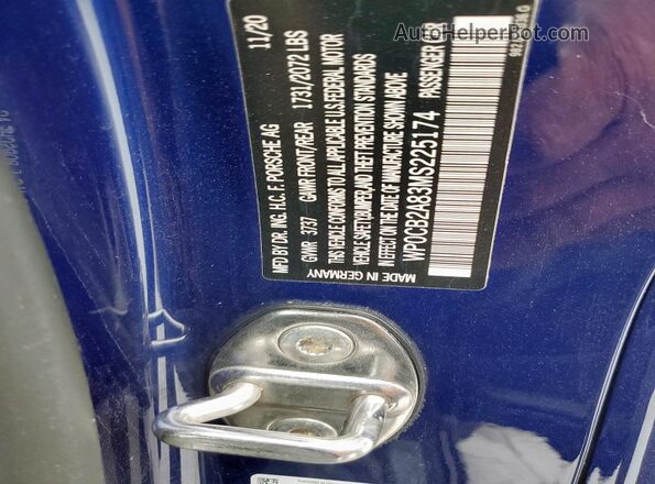 WP0CB2A83MS225174 2021 PORSCHE BOXSTER Blue VIN կոդի պիտակի տեսք
