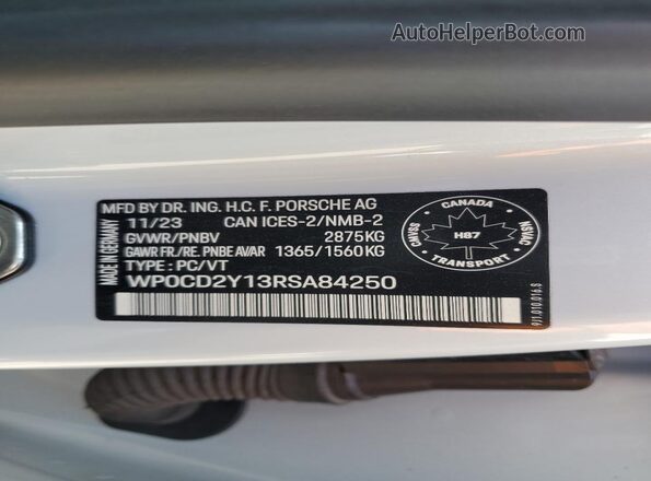 WP0CD2Y13RSA84250 2024 PORSCHE TAYCAN Серый Вид подкапотного пространства