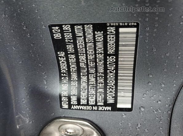 WP0CE2A8XRK240785 2024 PORSCHE BOXSTER Blue Widok naklejki z numerem VIN