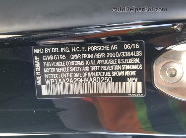 WP1AA2A29HKA80250 2017 PORSCHE CAYENNE Black 