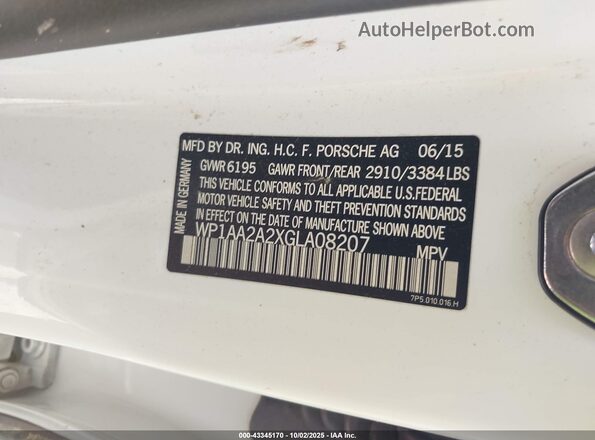 WP1AA2A2XGLA08207 2016 PORSCHE CAYENNE White 