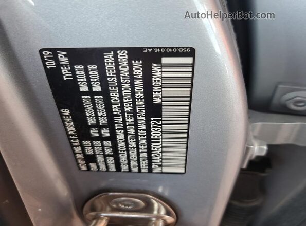 WP1AA2A50LLB03721 2020 PORSCHE MACAN Blue Vista de la etiqueta del VIN