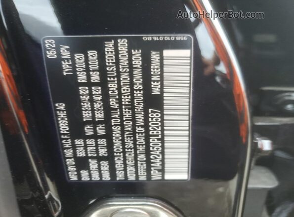 WP1AA2A50PLB20587 2023 PORSCHE MACAN Black Вид наклейки з VIN-кодом