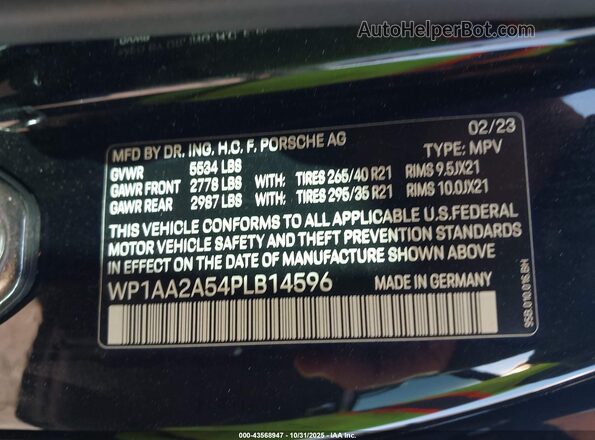 WP1AA2A54PLB14596 2023 PORSCHE MACAN Black VIN կոդի պիտակի տեսք