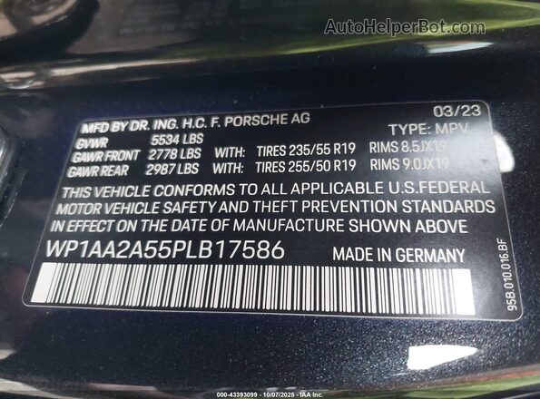 WP1AA2A55PLB17586 2023 PORSCHE MACAN Gray Вид підкапотного простору