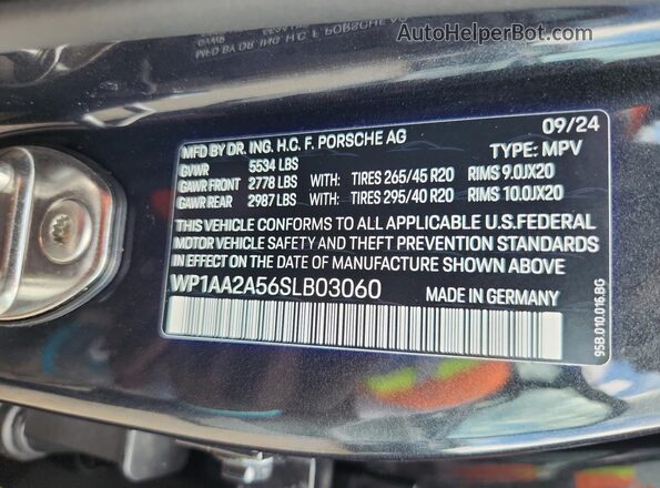 WP1AA2A56SLB03060 2025 PORSCHE MACAN Черный Вид наклейки с VIN-кодом