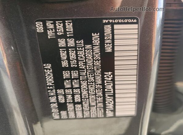 WP1AA2AY1LDA07424 2020 PORSCHE CAYENNE Silver Vista interior de 360 grados