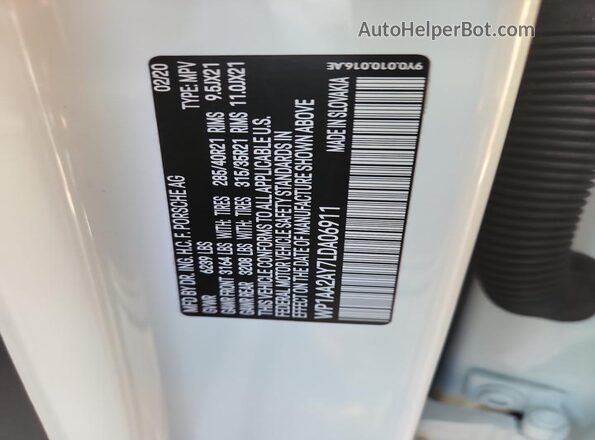 WP1AA2AY7LDA06911 2020 PORSCHE CAYENNE White Widok naklejki z numerem VIN