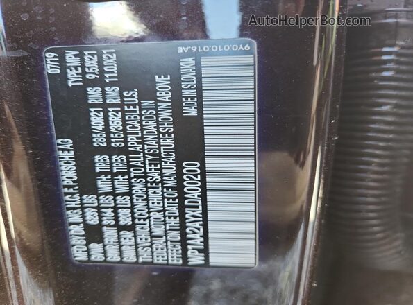 WP1AA2AYXLDA00200 2020 PORSCHE CAYENNE Purple ძრავის განყოფილების ხედი