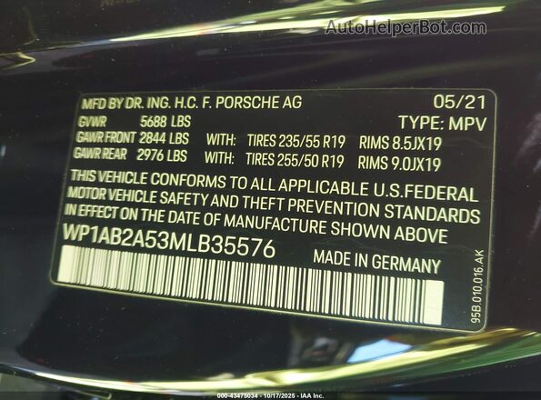 WP1AB2A53MLB35576 2021 PORSCHE MACAN Черный Вид подкапотного пространства