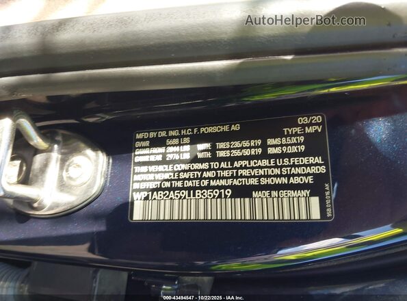 WP1AB2A59LLB35919 2020 PORSCHE MACAN Blue 