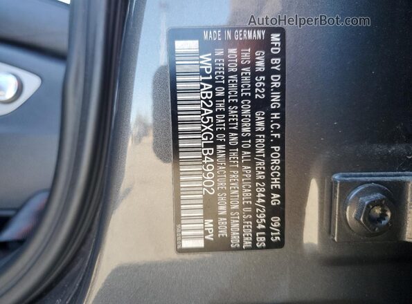 WP1AB2A5XGLB49902 2016 PORSCHE MACAN Charcoal Вид наклейки з VIN-кодом