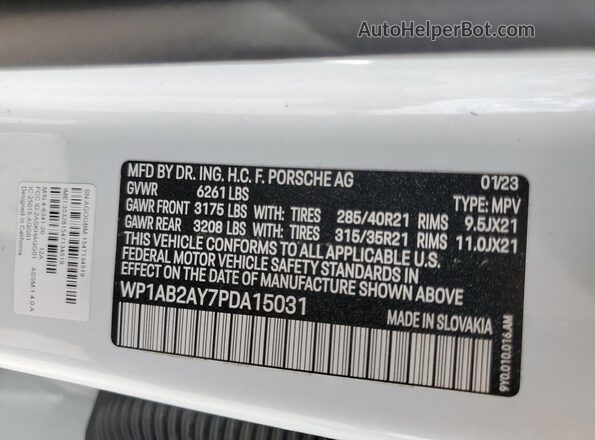 WP1AB2AY7PDA15031 2023 PORSCHE CAYENNE White Vista de la etiqueta del VIN