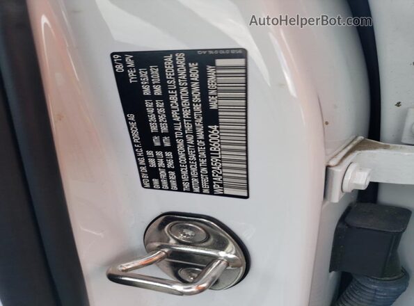 WP1AF2A59LLB60064 2020 PORSCHE MACAN White VIN կոդի պիտակի տեսք