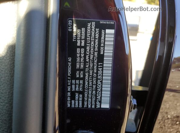 WP1AG2A50PLB38411 2023 PORSCHE MACAN Burgundy Vista de la etiqueta del VIN