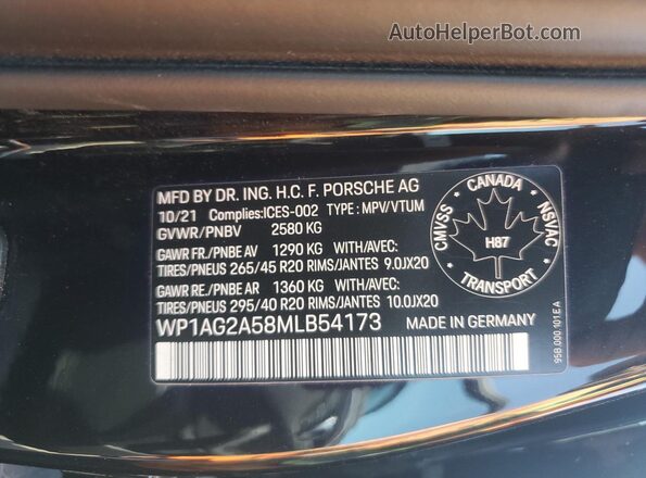 WP1AG2A58MLB54173 2021 PORSCHE MACAN Black Vista del compartimento del motor