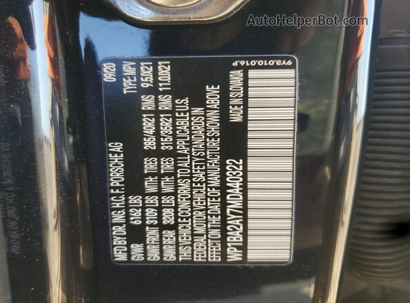 WP1BA2AY7MDA40322 2021 PORSCHE CAYENNE Blue Vista del compartimento del motor