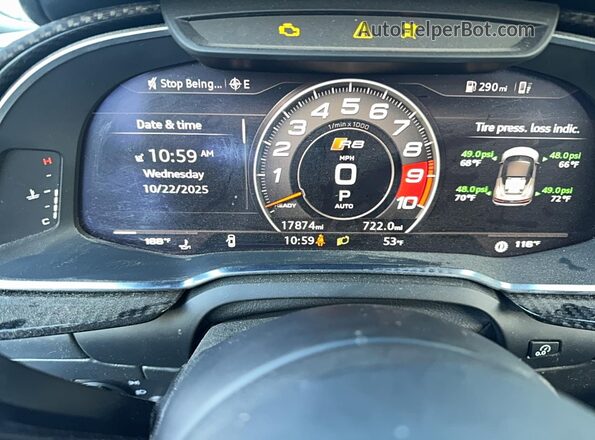WUA4BCFX5M7901463 2021 AUDI R8 White Vista del cuadro de instrumentos