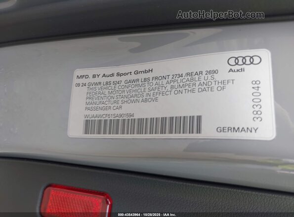 WUAAWCF51SA901594 2025 AUDI RS5 Gray Շարժիչի բաժամունքի տեսք