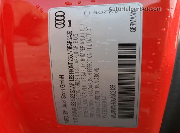 WUAPWAF50JA902135 2018 AUDI RS5 Red Engine compartment view