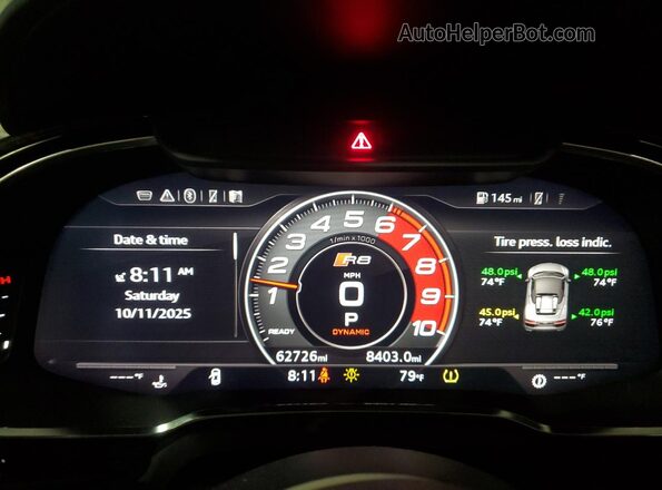 WUAVACFX3J7900217 2018 AUDI R8 Blue Սարքավորումների վահանակի տեսք