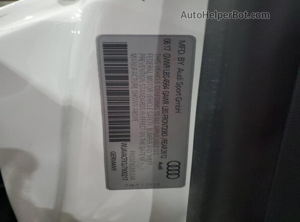 WUAVACFX3J7900217 2018 AUDI R8 Blue VIN կոդի պիտակի տեսք