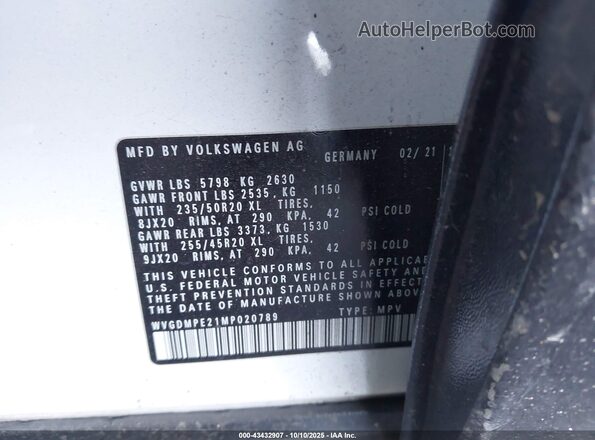 WVGDMPE21MP020789 2021 VOLKSWAGEN ID.4 White ძრავის განყოფილების ხედი