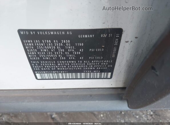 WVGDMPE22MP018971 2021 VOLKSWAGEN ID.4 Белый Вид подкапотного пространства